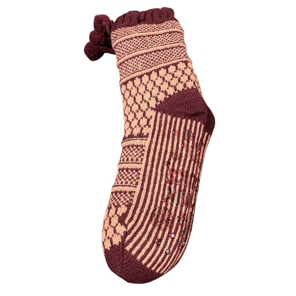 MUK LUKS Set of 2 Aloe Infused Textured Cabin Socks Faux Fur Lined NWT L/XL Maro - Picture 3 of 8